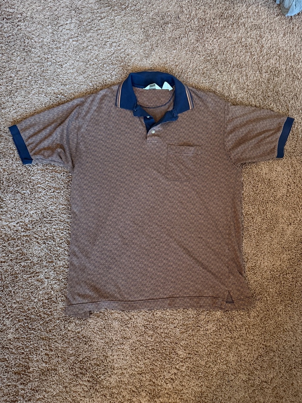 Arrow Brown Polo with Navy Collar and Sleeve Trim